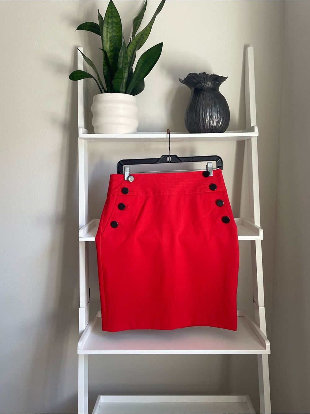 LOFT Red Button-Detail Pencil Skirt